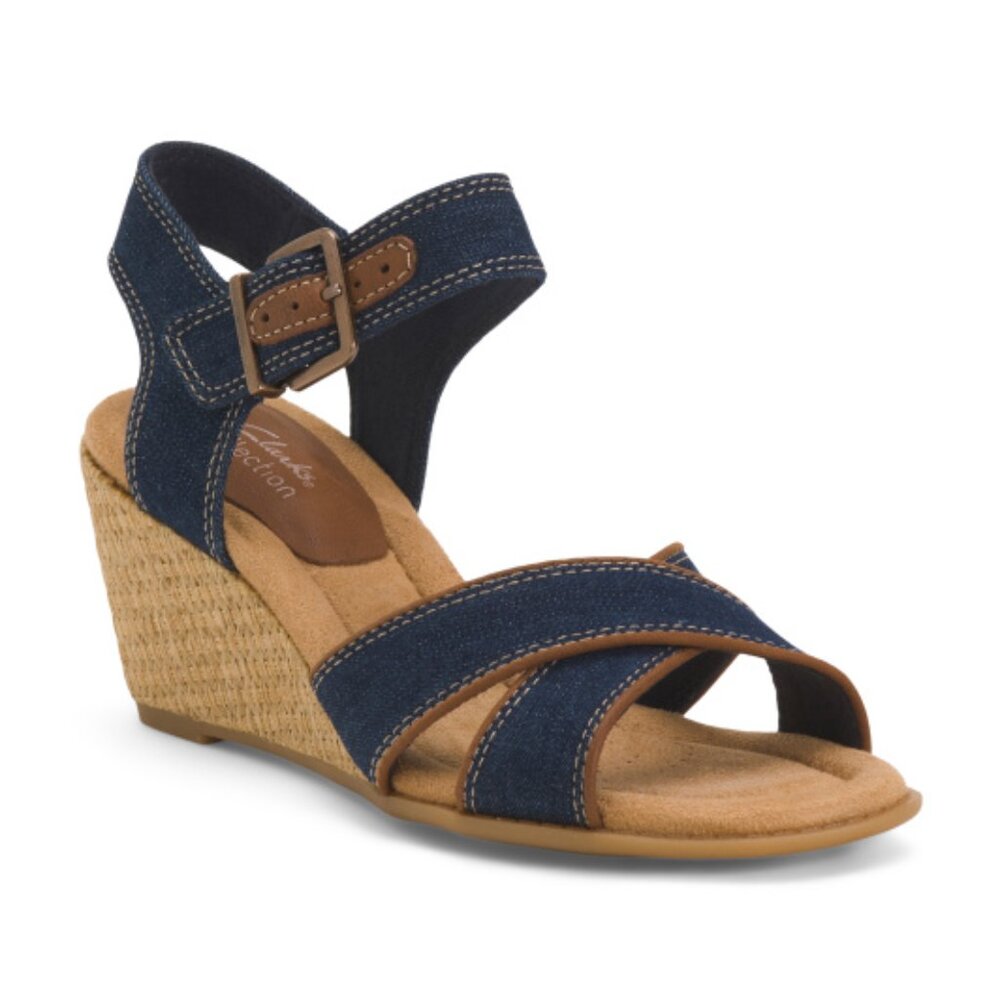 CLARKS Leather Emmalae Iris Wedge Comfort Sandals